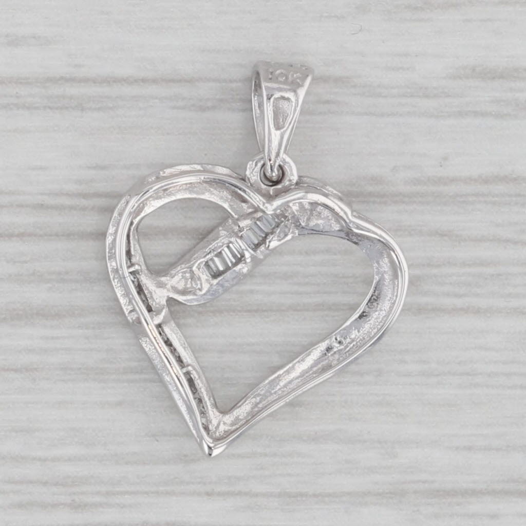 Gray Diamond Open Heart Pendant 10k White Gold Small Drop