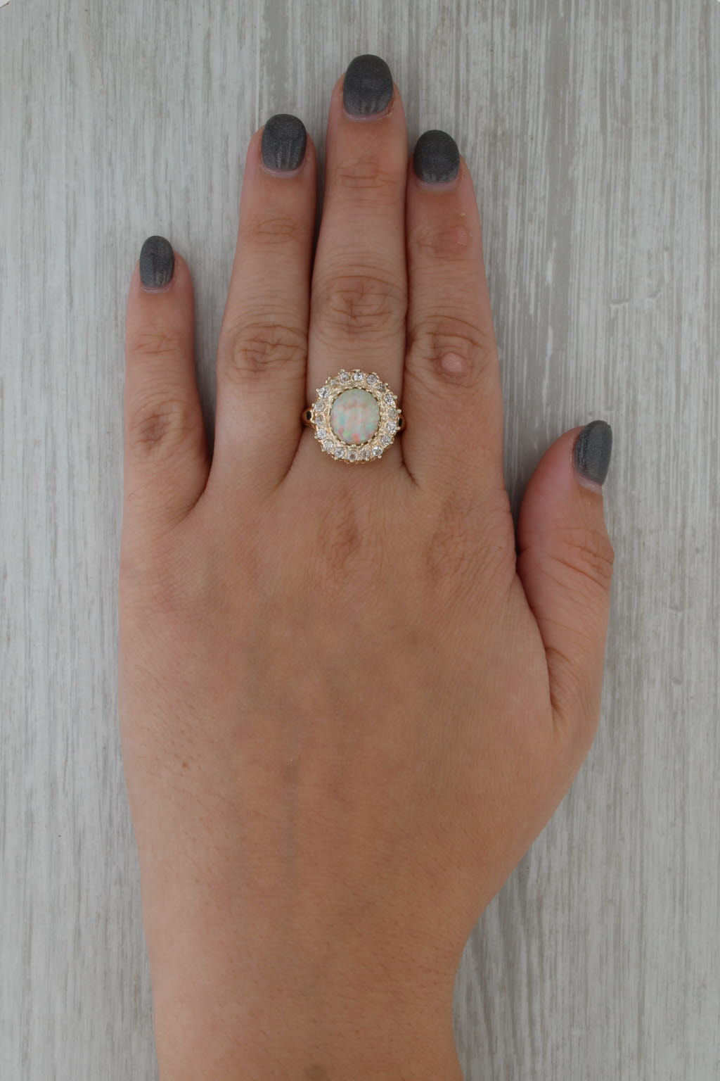 Haydon & Co Cabochon Opal 0.70ctw Diamond Halo Ring 14k Yellow Gold Size 7.5