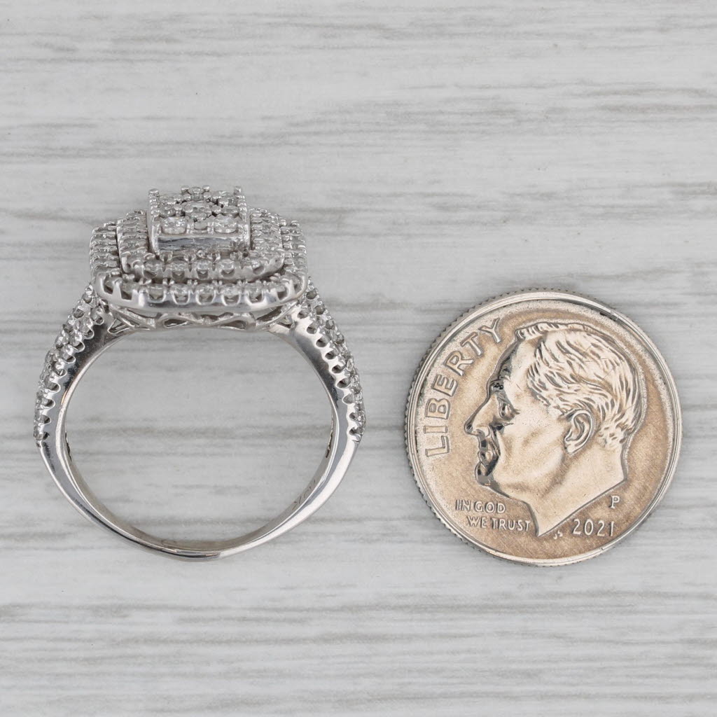 Gray 0.85ctw Diamond Cluster Halo Engagement Ring 10k White Gold Size 6