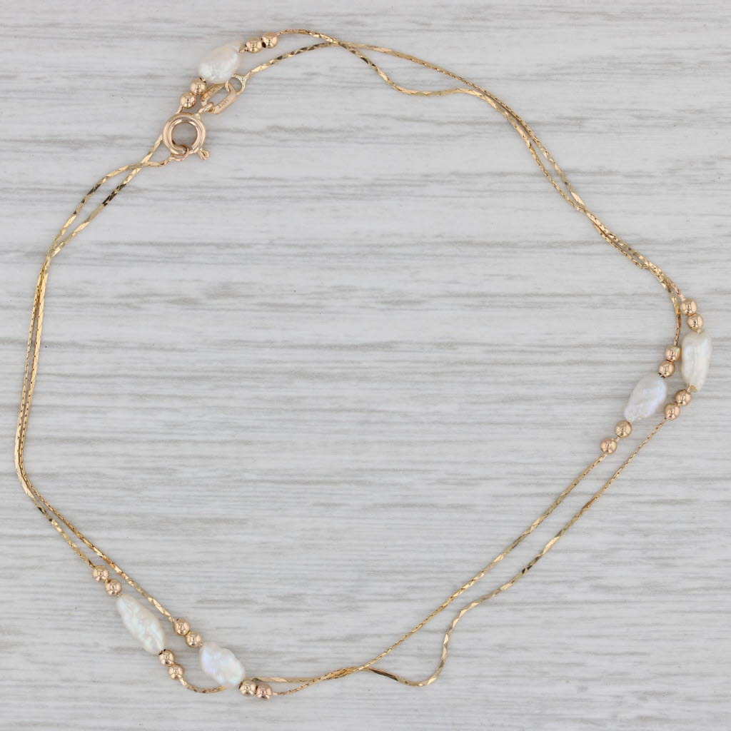 Gray Cultured Keshi Pearl Bead Station Necklace 14k Yellow Gold 18"