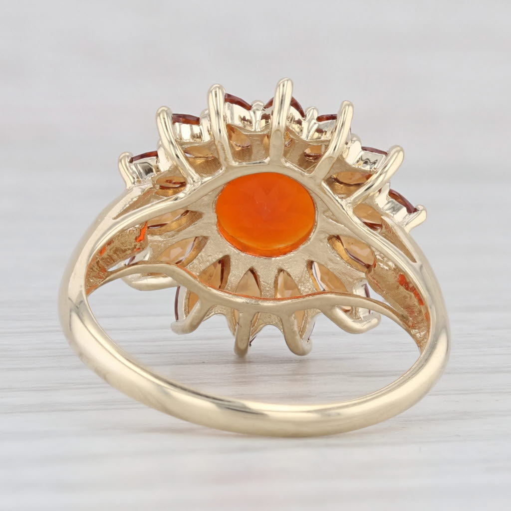 Light Gray 4.20ctw Mexican Fire Opal Orange Spessartite Garnet Halo Flower Ring 14k Gold