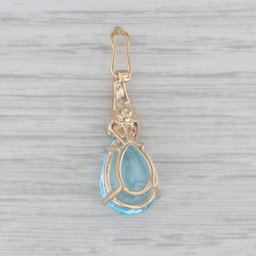 Gray 7.35ctw Blue Topaz Teardrop Diamond Pendant 14k Yellow Gold Bail Clip