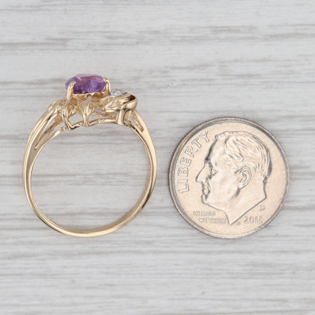 Light Gray 0.70ctw Amethyst Heart Flower Ring 14k Yellow Gold Size 7 Diamond Accent