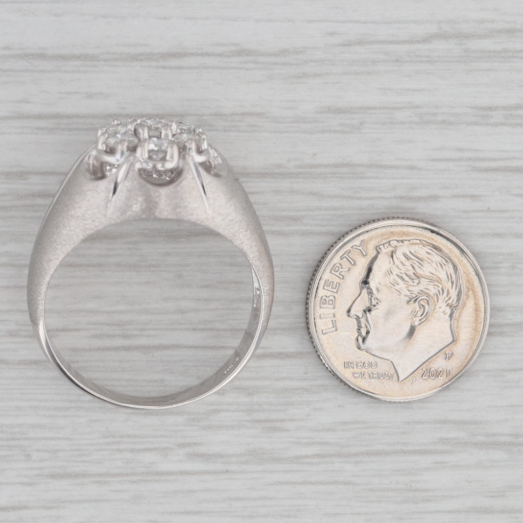 Gray 1ctw Diamond Cluster Belcher Settings Ring 14k White Gold Size 10.75 Vintage Men