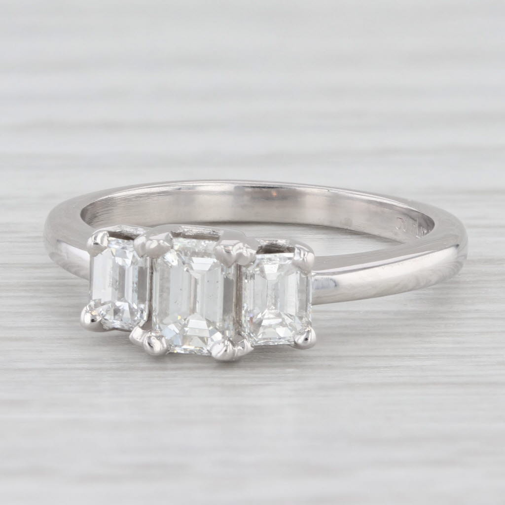 Light Gray 1.04ctw Emerald Cut Diamond 3-Stone Engagement Ring 950 Platinum Size 5.75