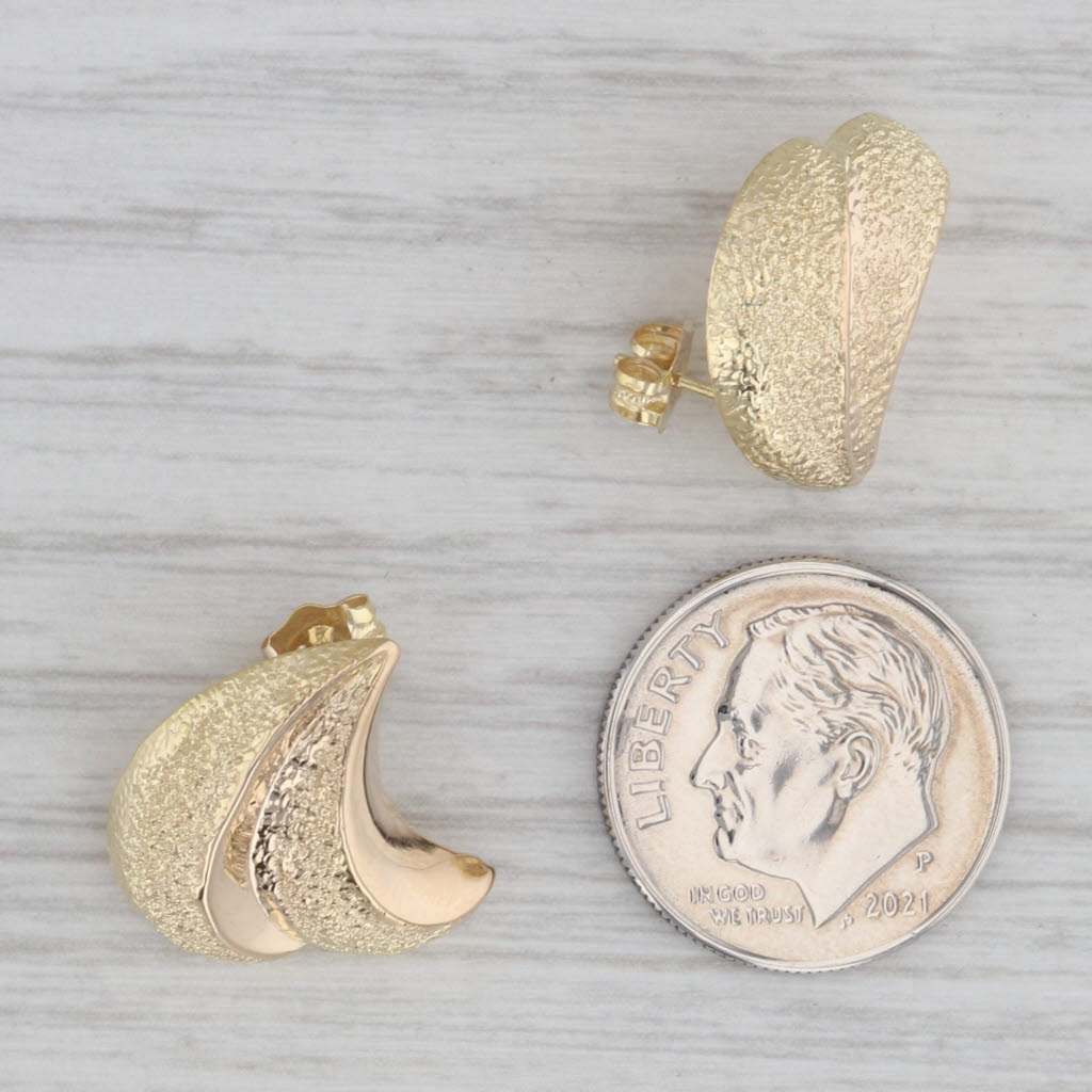 Gray Beveled Drop Earrings 14k Yellow Gold Pierced Studs