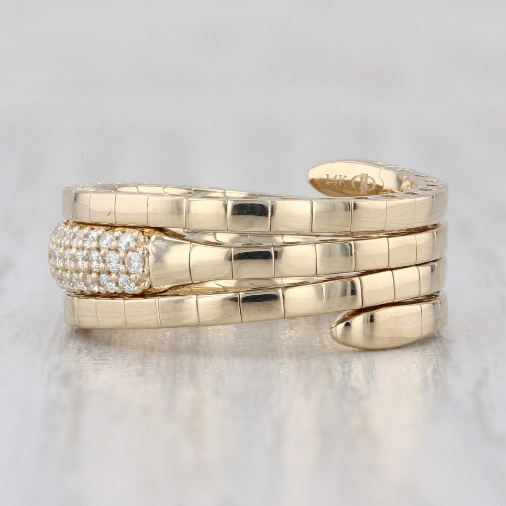 New 0.25ctw Diamond Coiled Band Ring 14k Yellow Gold Flexible Adjustable 6.25+