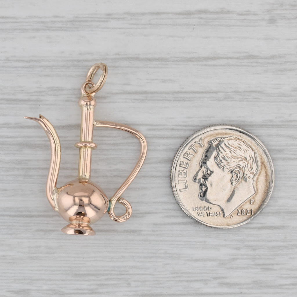 Gray Vintage Indian Teapot Coffee Pot Charm 14k Rose Gold 3D Pendant