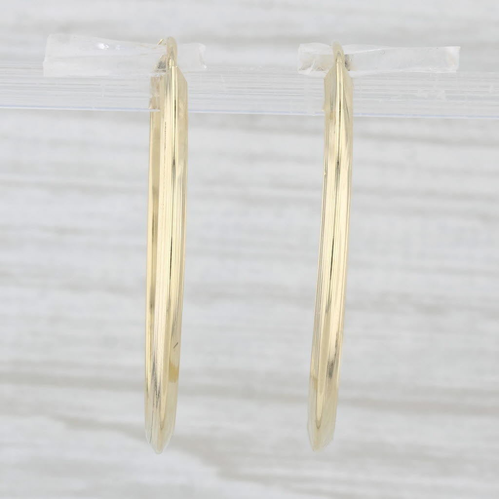 Light Gray Beveled Hoop Earrings 18k Yellow Gold Pierced Round Hoops