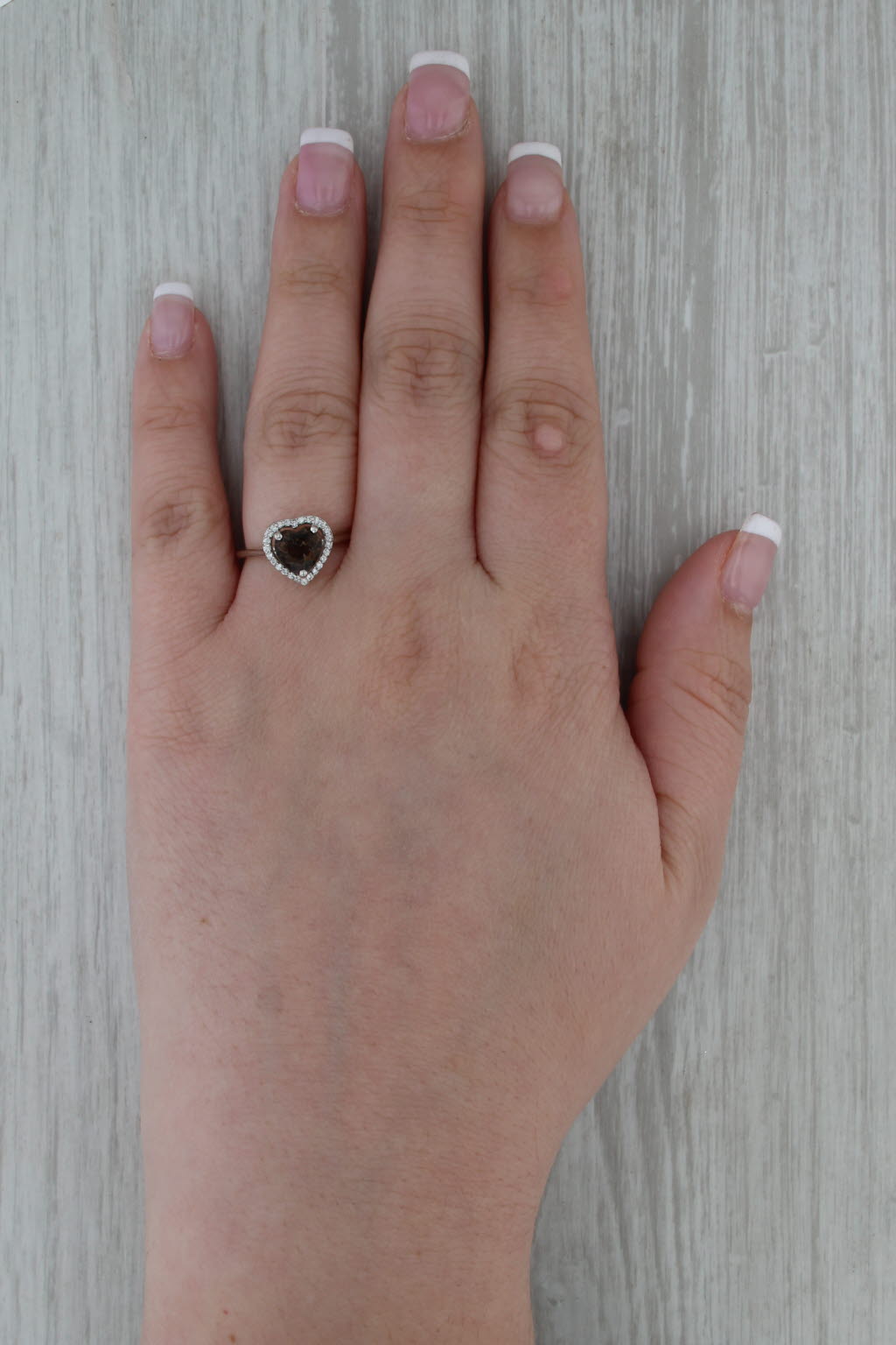 1.10ctw Smoky Quartz Heart Diamond Halo Ring 14k White Gold Size 7