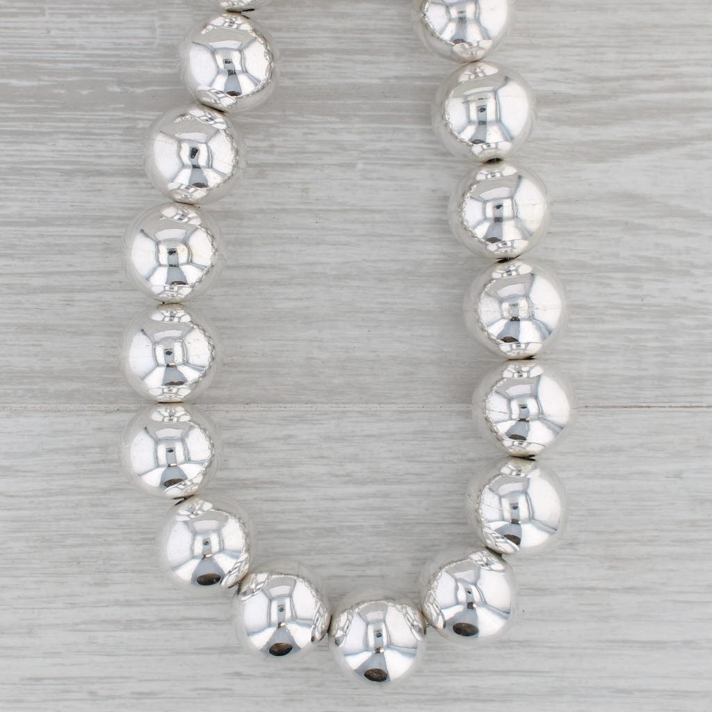 Gray Silver Bead Wire Strand Statement Necklace Sterling Silver 18.5" Toggle Clasp
