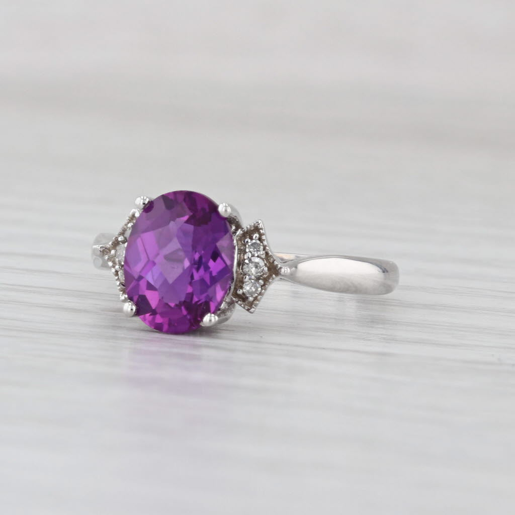 2.68ctw Lab Created Purple Sapphire Diamond Ring 10k White Gold Size 7