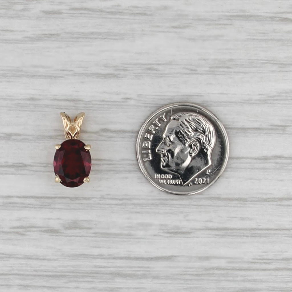 2.30ct Rhodolite Garnet Pendant 14k Yellow Gold Small Oval Solitaire Drop