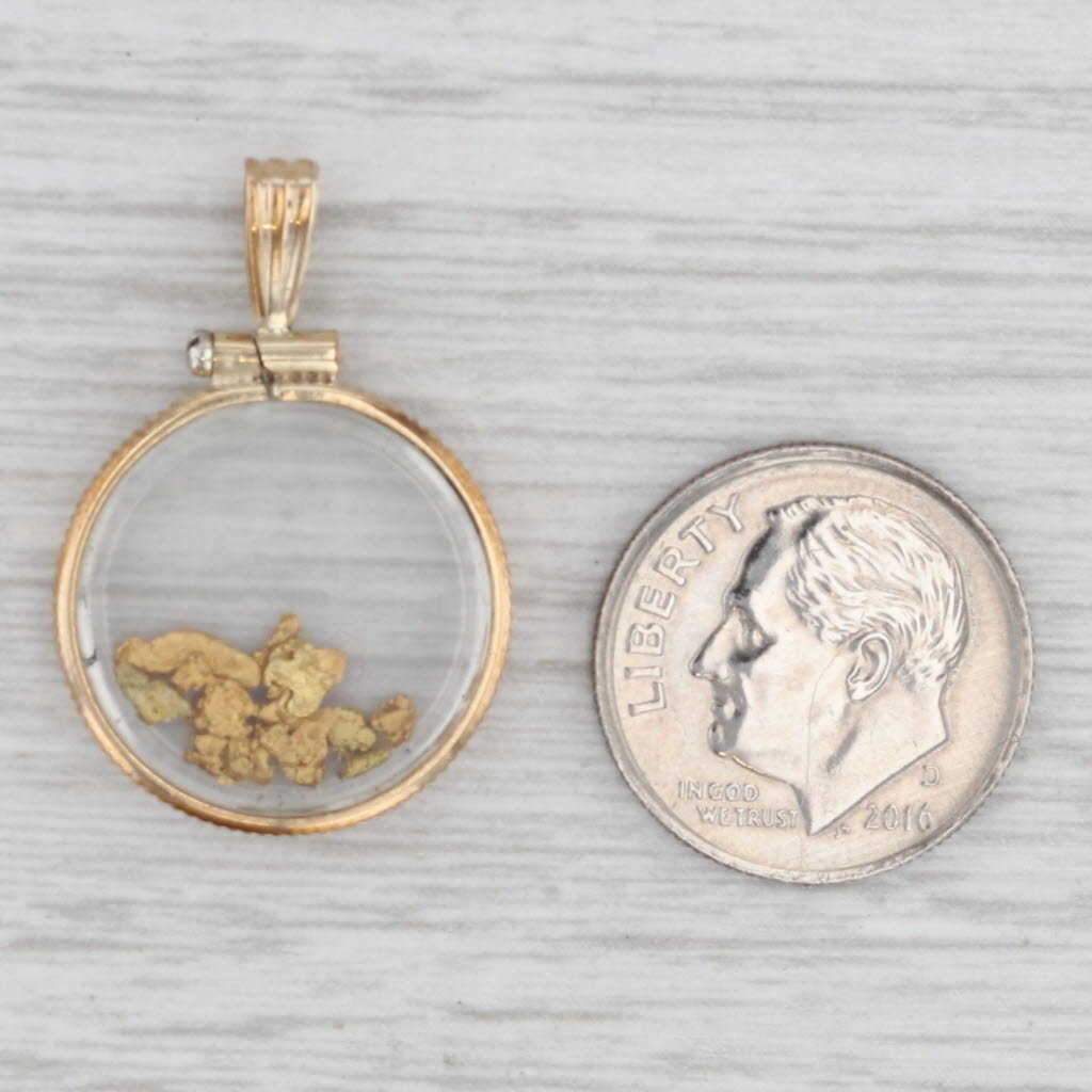 20k Gold Nugget in Glass Pendant 1/20 12k Gold Filled Vintage