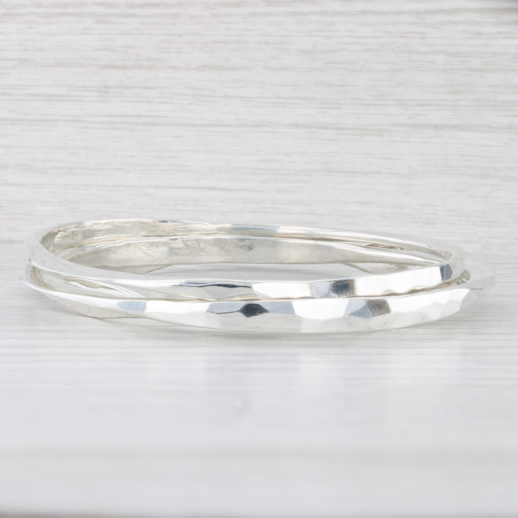 Light Gray Set of 3 Bangle Bracelets Sterling Silver 7.75" 5.7mm