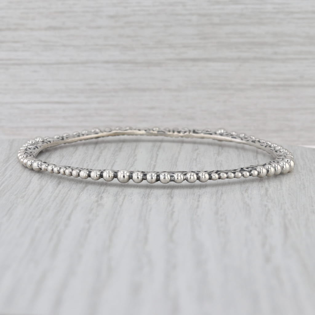 Ornate Bead Accented Bangle Bracelet Sterling Silver 8.5" 3.5mm Stackable