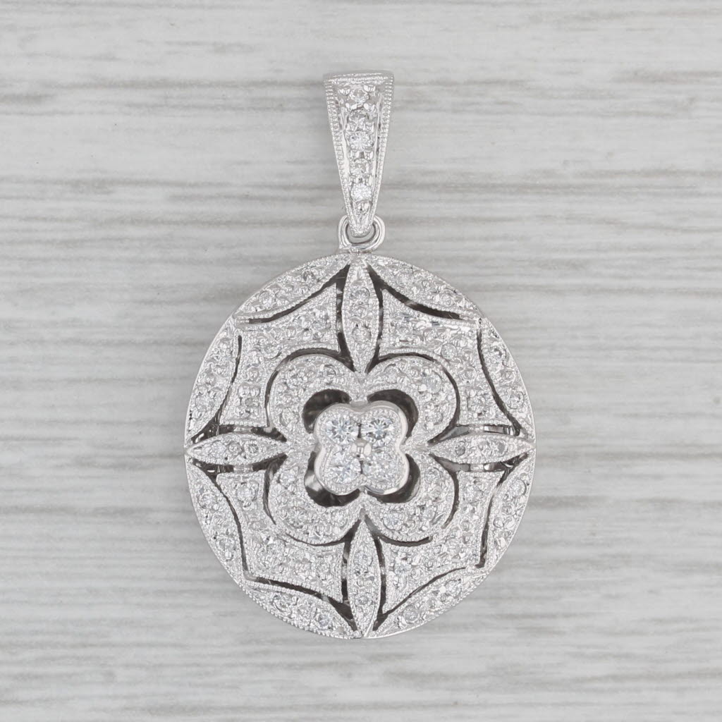 Gray 0.36ctw Diamond Flower Pendant 14k White Gold Diffuser Locket