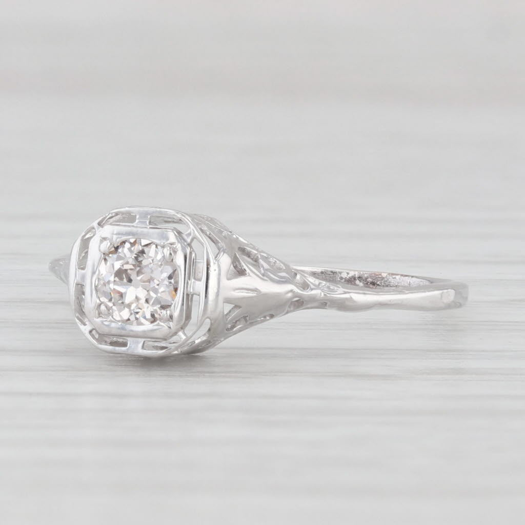 Light Gray Art Deco 0.25ct Diamond Solitaire Engagement Ring 14k White Gold Size 8.25