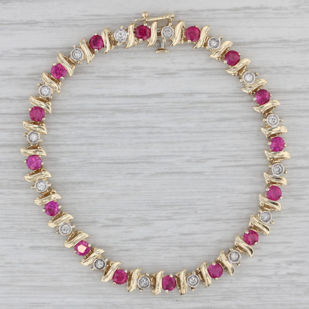 Gray 2.48ctw Lab Created Ruby Diamond Tennis Bracelet 14k Yellow Gold 6.75" 5.7mm
