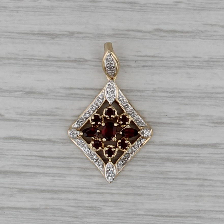 0.71ctw Garnet Diamond Cluster Pendant 14k Yellow Gold Drop