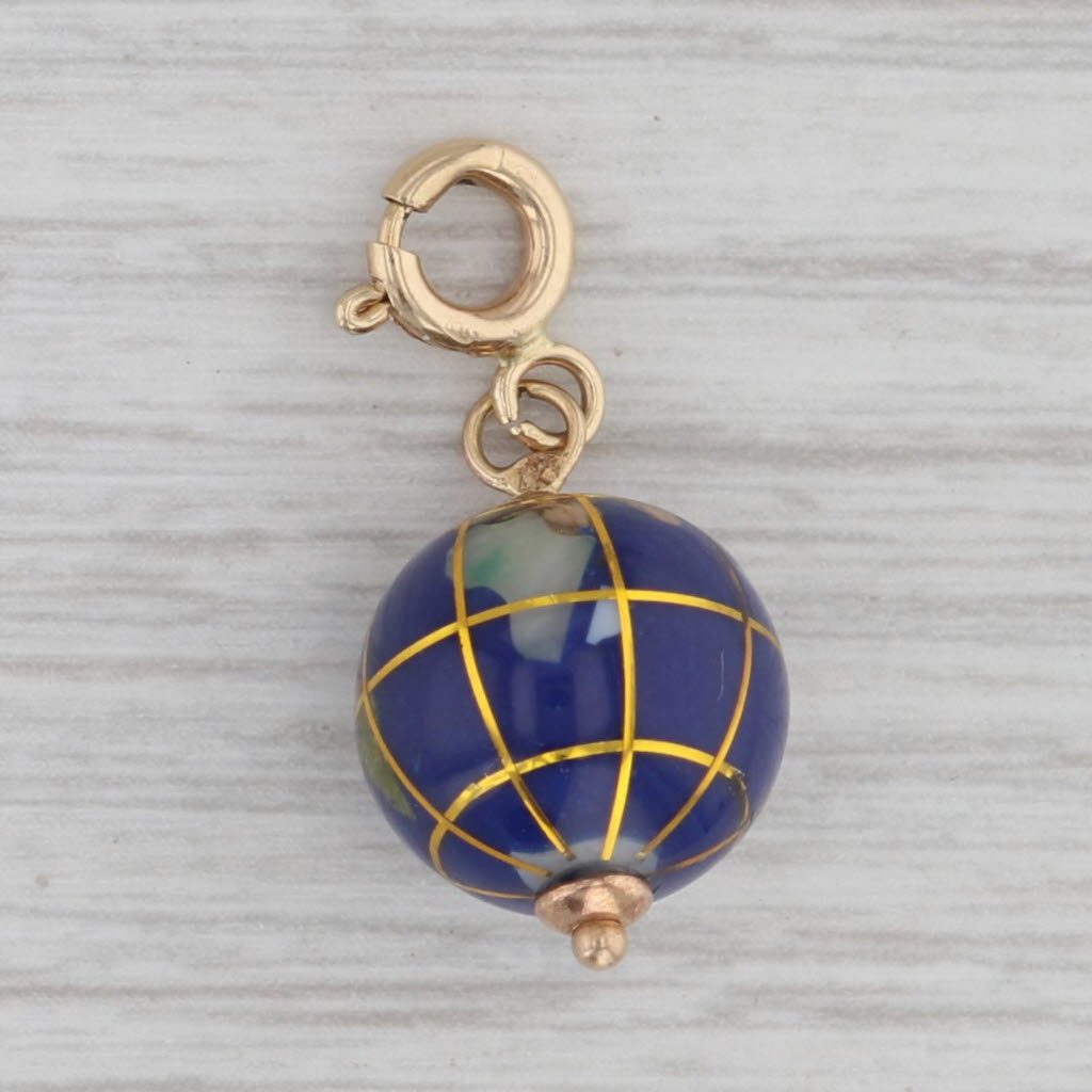 Gray Multi-Stone Mosaic Globe Charm 14k Yellow Gold Clasp Bail Pendant
