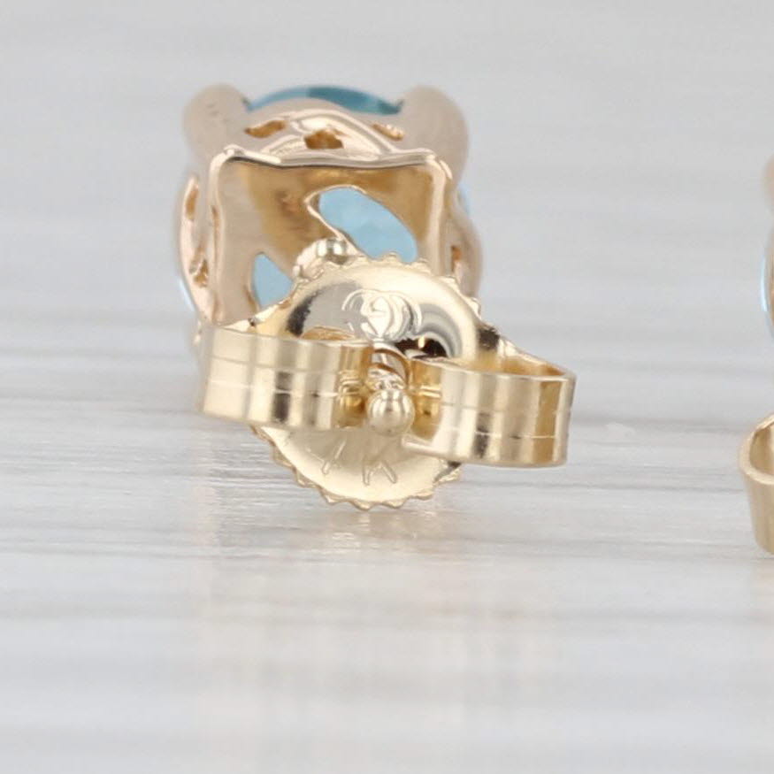 Light Gray 1.20ctw Blue Topaz Round Solitaire Stud Earrings 14k Yellow Gold