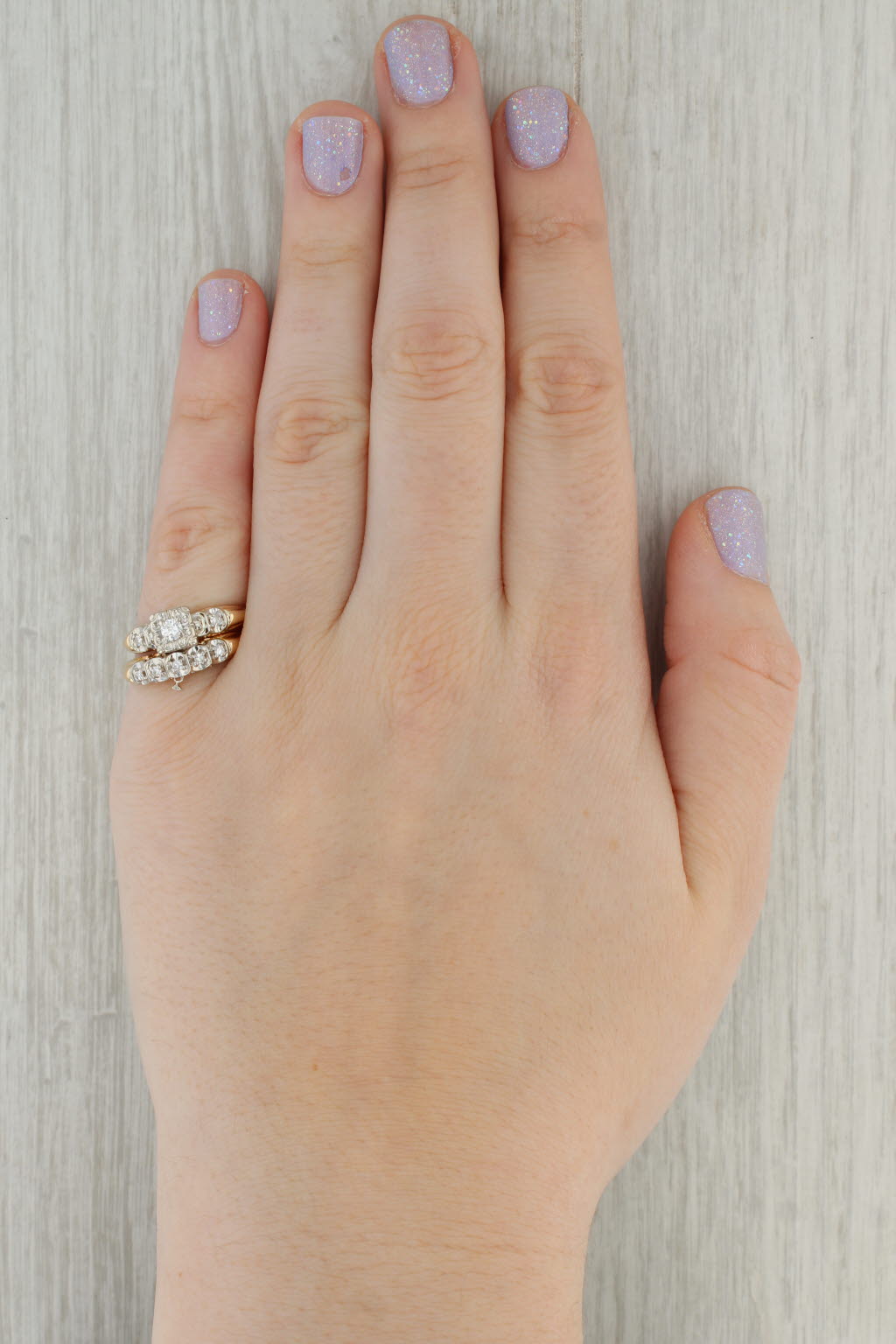 Tan Vintage 0.20ctw Diamond Engagement Ring Wedding Bridal Set 14k Gold Size 8.25