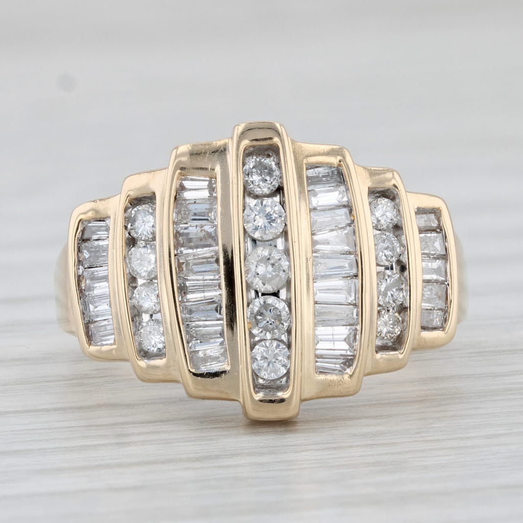 Light Gray 0.80ctw Diamond Ring 14k Yellow Gold Size 7 Tiered Beveled