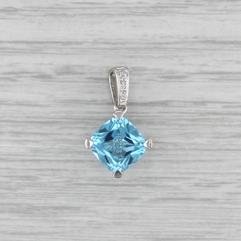 3.30ct Blue Topaz Diamond Small Drop Pendant 10k White Gold