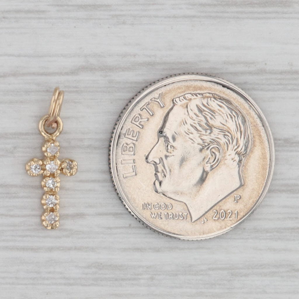 Gray Small Diamond Cross Charm 14k Yellow Gold Pendant