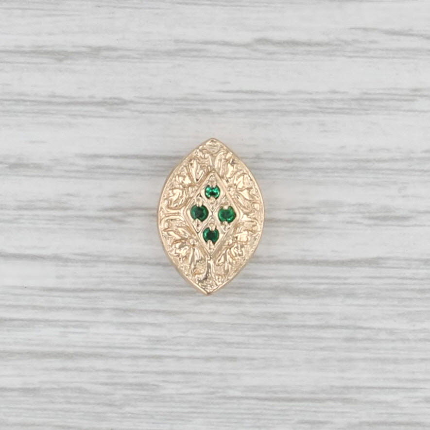 Old Victoria Ornate Emerald Slide Bracelet Charm 14k Yellow Gold Floral Vintage