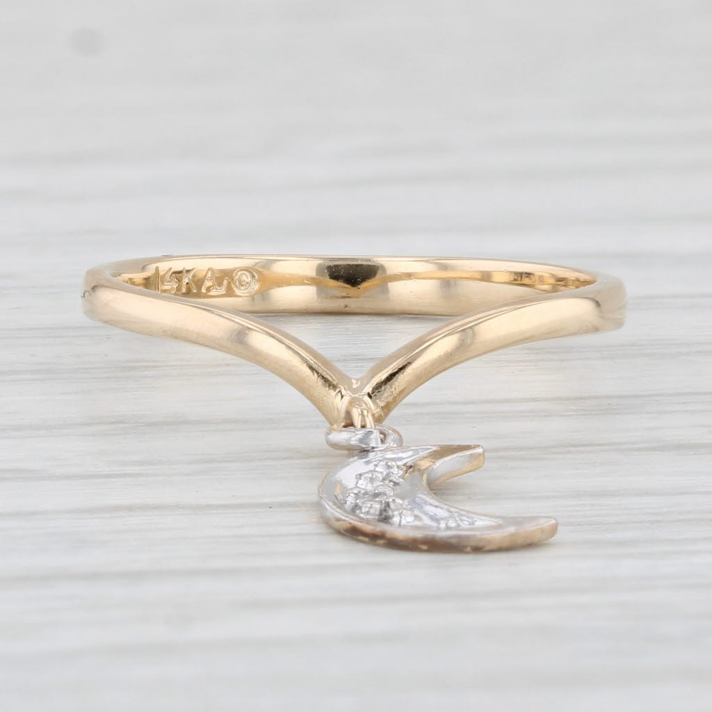 Light Gray Diamond Accented Crescent Moon Charm Ring 14k Yellow White Gold Size 6.5