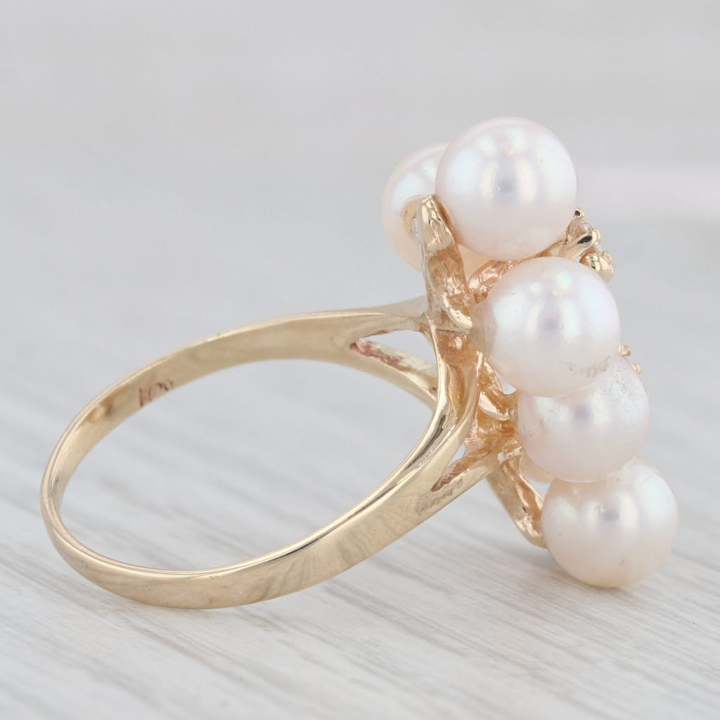 Light Gray Cultured Pearl Cluster Diamond Ring 10k Yellow Gold Size 8 Floral