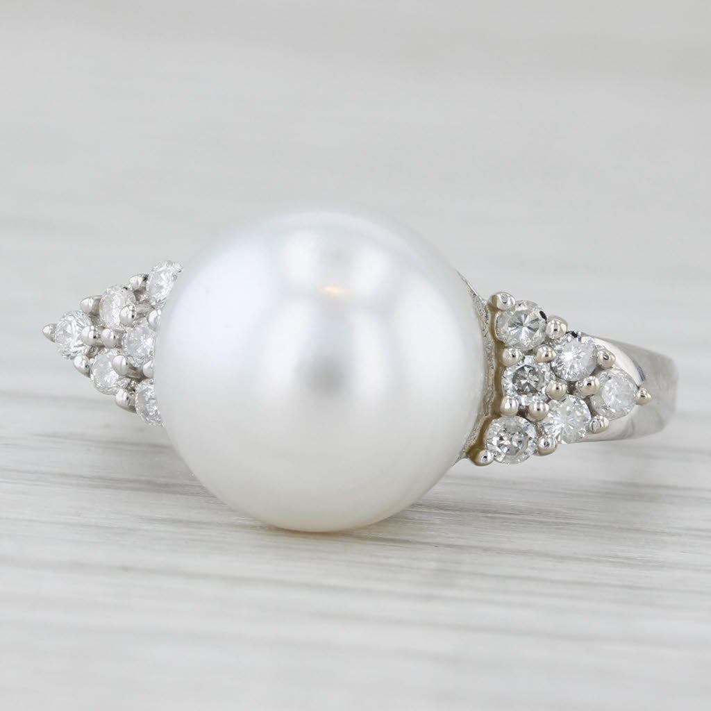 Light Gray Cultured Pearl 0.18ctw Diamond Ring 14k White Gold Size 6