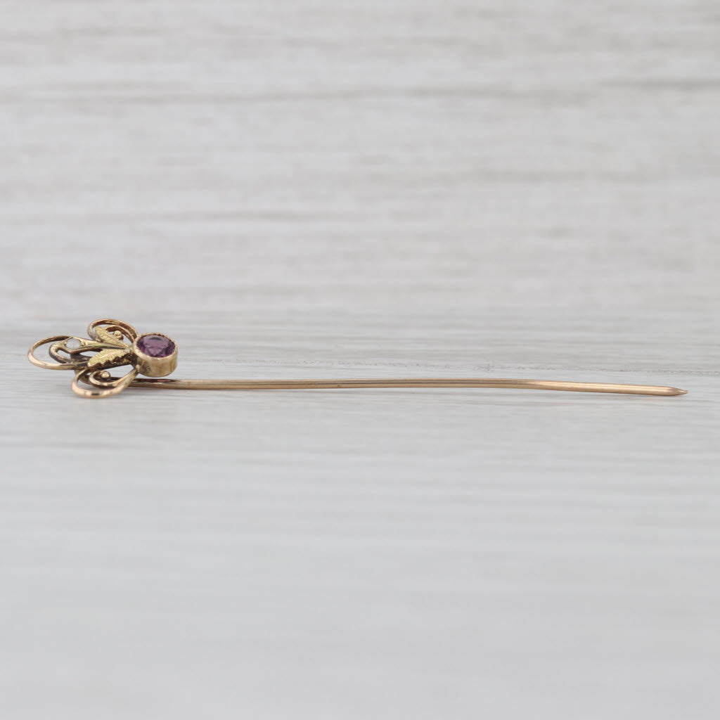 Antique Stickpin Imitation Pearl Simulated Amethyst 10k Yellow Gold Pin