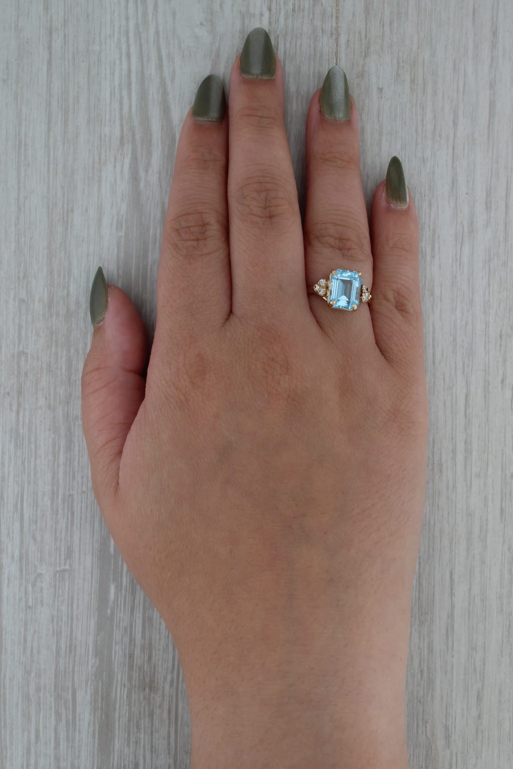 4.50ctw Emerald Cut Blue Topaz Diamond Ring 14k Yellow Gold Size 8