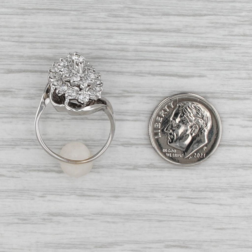 1ctw Diamond Cluster Ring 14k White Gold Size 6.5 Bypass Cocktail