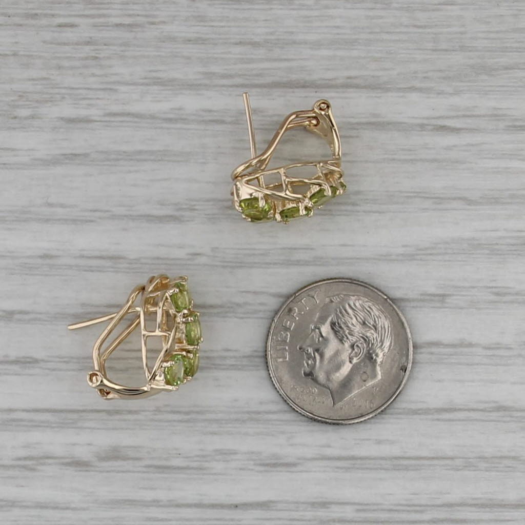 3ctw Peridot Journey Earrings 14k Yellow Gold Omega Back Pierced Drops