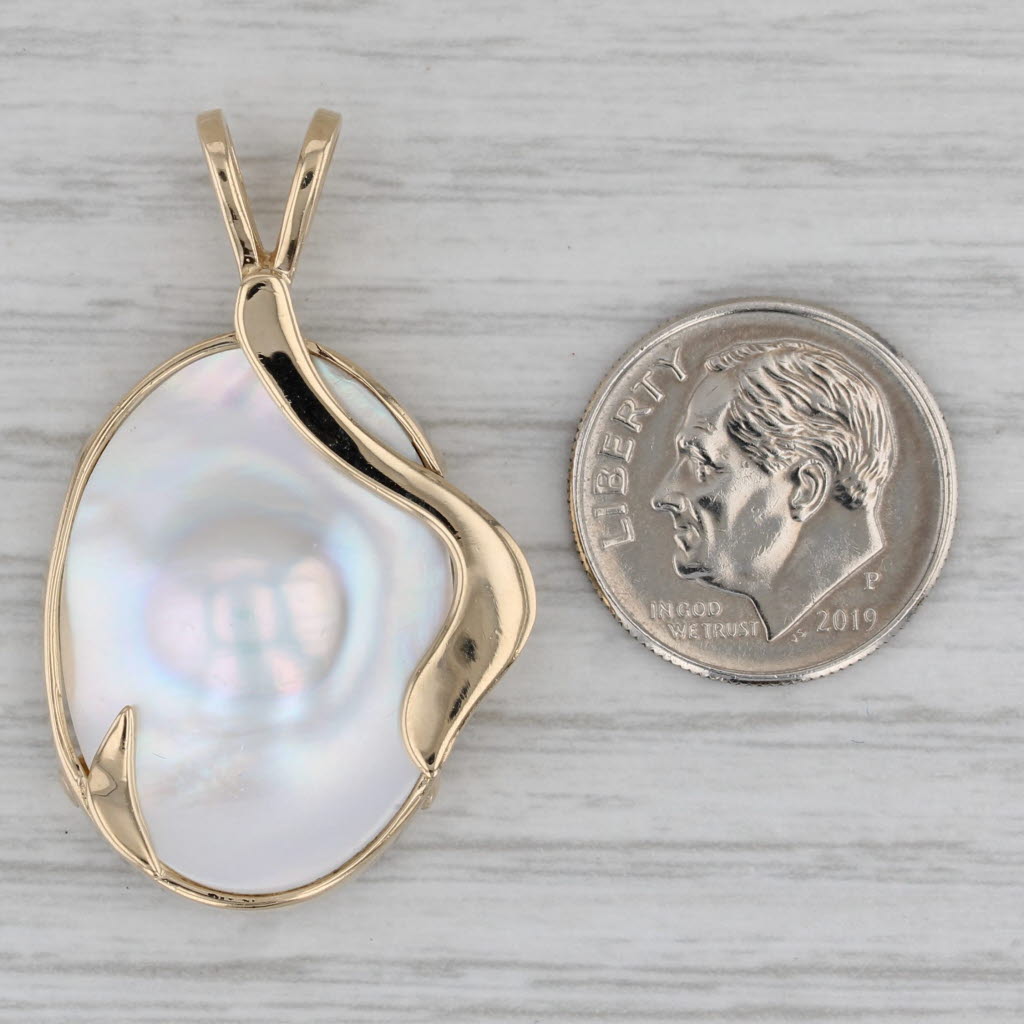 Gray Blister Pearl Pendant 14k Yellow Gold Statement