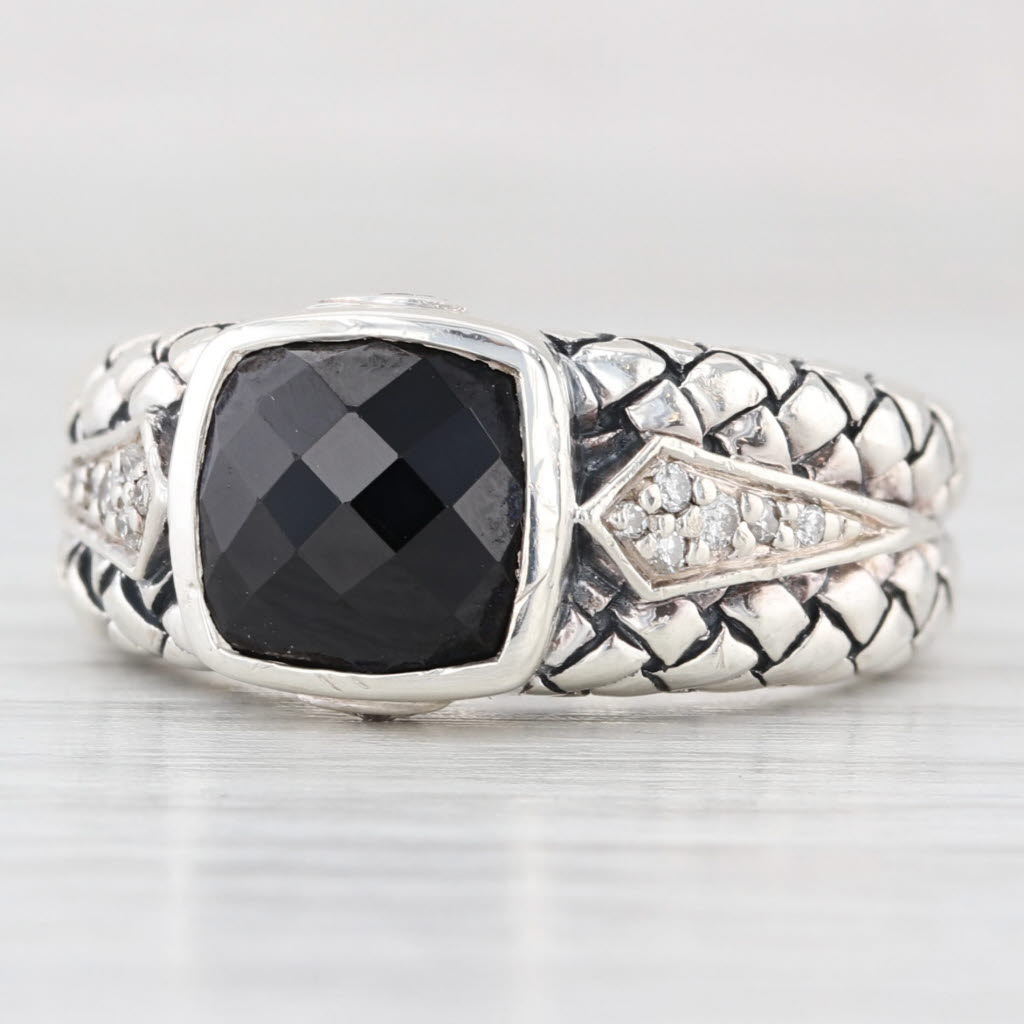 Light Gray Onyx 0.10ctw Diamond Basketweave Ring Sterling Silver Size 6.5 Scott Kay