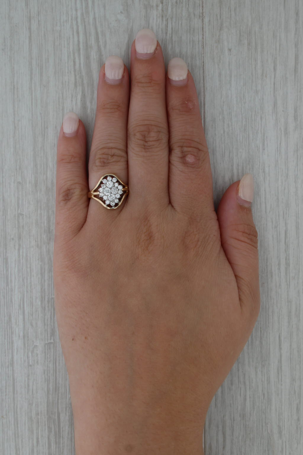 0.83ctw Diamond Cluster Ring 14k Yellow Gold Size 6.75 Cocktail
