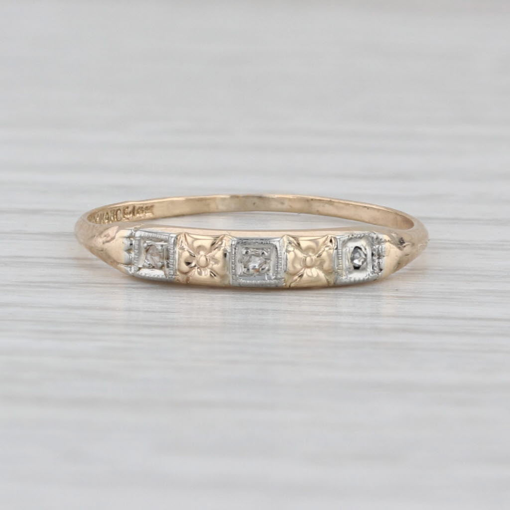 Vintage Rose Cut Diamond Ring 14k Yellow Gold Size 7.5 Wedding Stackable Band