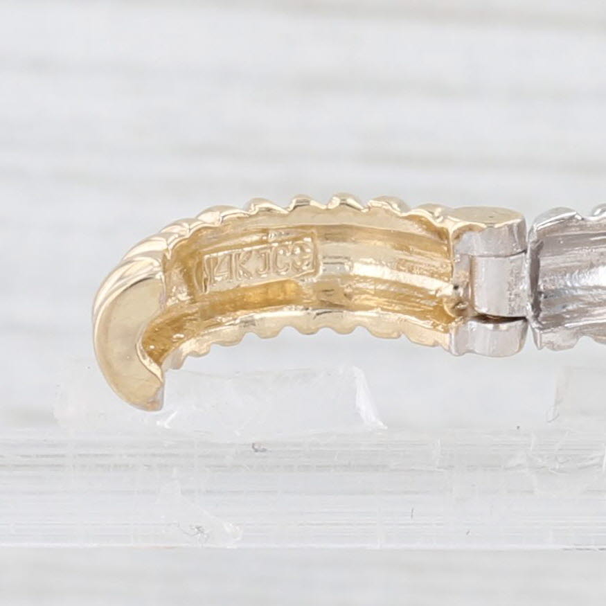 Light Gray 2-Toned Beveled Hoop Huggie Earrings 14k Gold Snap Top Hinged Round Hoops