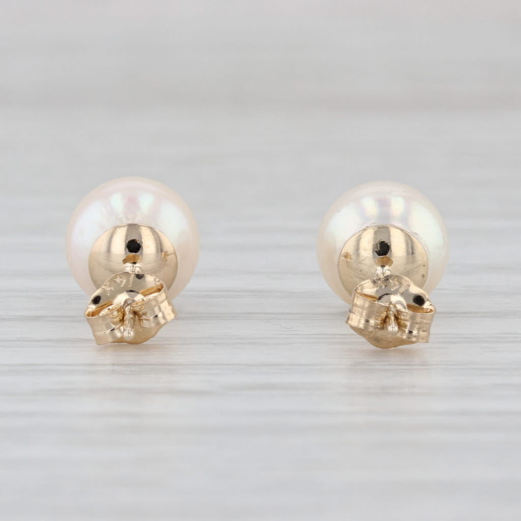 Cultured Pearl Stud Earrings 14k Yellow Gold 7.6mm Studs