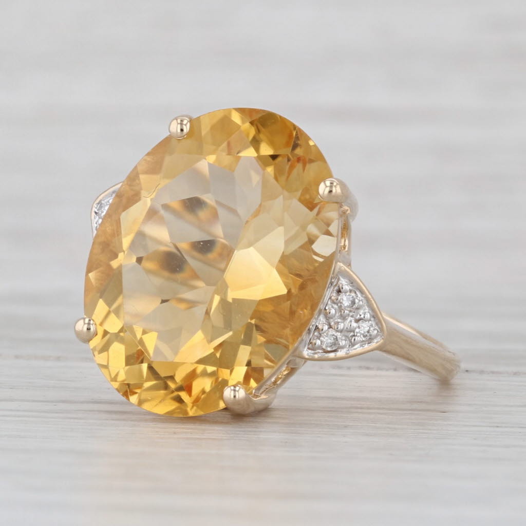 8.18ctw Yellow Oval Citrine Diamond Ring 14k Yellow Gold Size 7