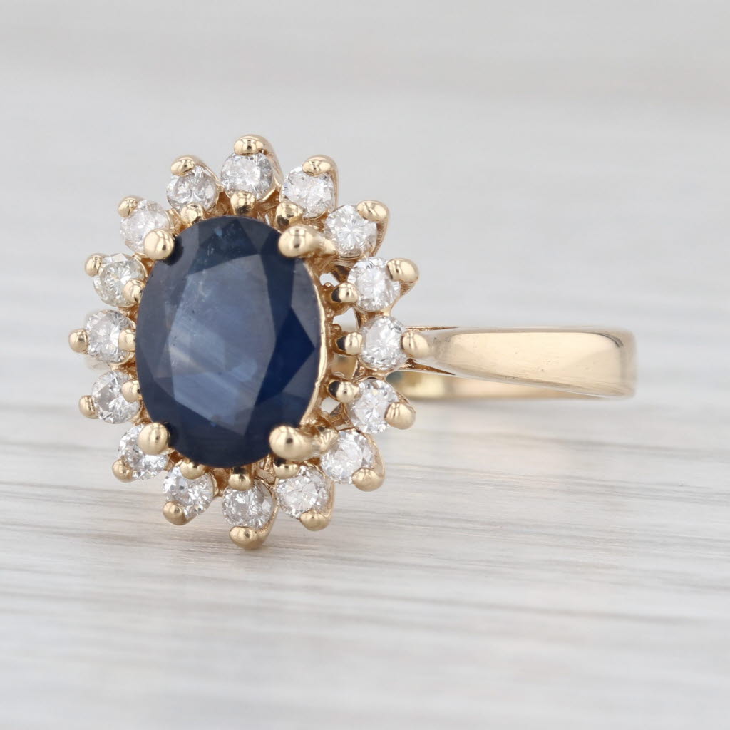 2.90ctw Oval Blue Sapphire Diamond Halo Ring 14k Yellow Gold Sz 8.75 Engagement