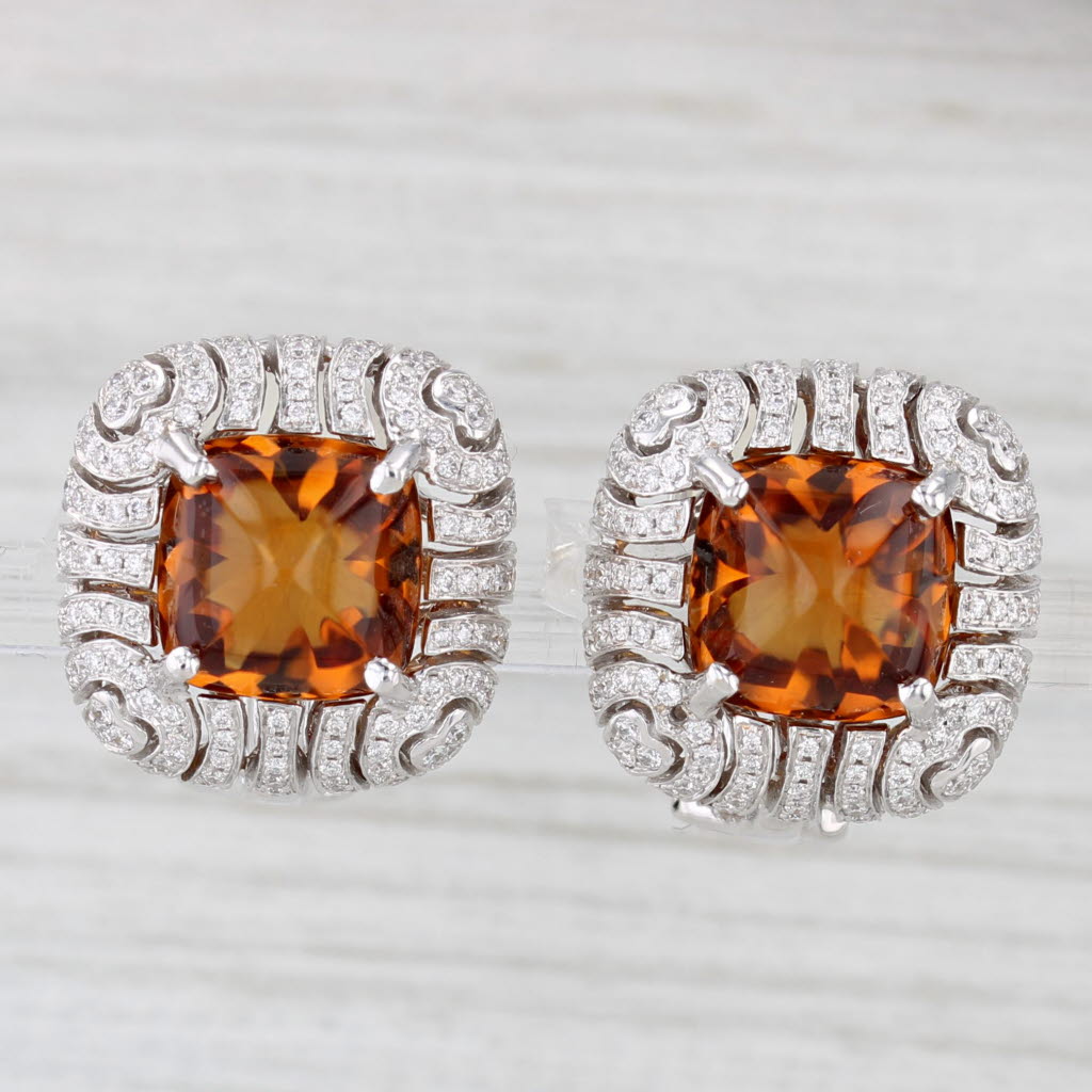 Light Gray New Spark 8.24ctw Citrine Diamond Earrings 18k White Gold Omega Back Drops