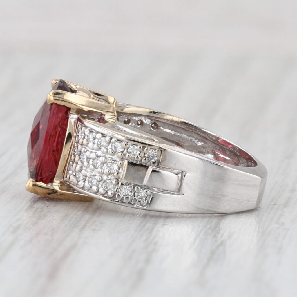 5.28ctw Rubellite Tourmaline Diamond Ring 14k White Yellow Gold Size 5