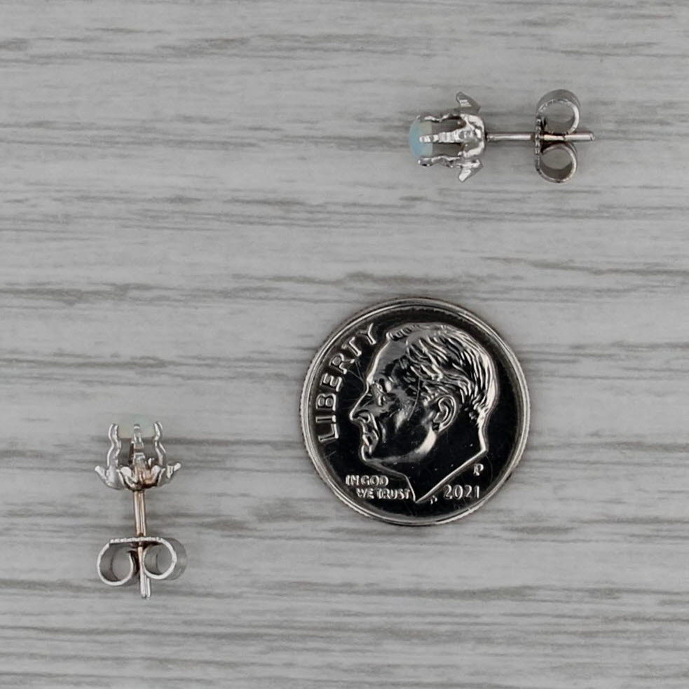 Vintage Opal Stud Earrings 14k White Gold Round Cabochon Studs