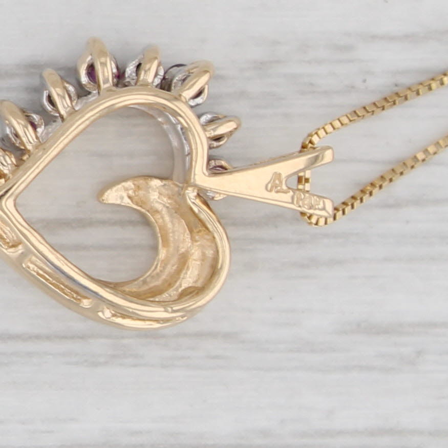 Gray 0.31ctw Ruby Diamond Open Heart Pendant Necklace 14k Gold 19.25" Box Chain